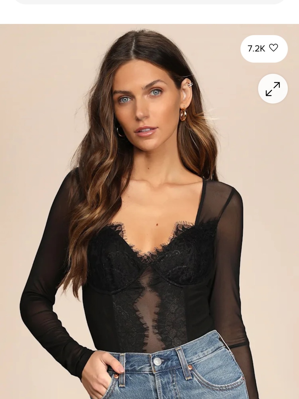 Lulu's Black Lace Sheer Long-Sleeve Bodysuit